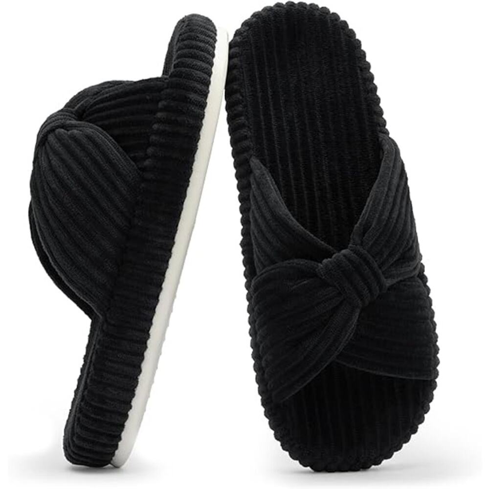Chantomoo Womens Size 12 Black Corduroy Slippers Open Round Toe House Shoes
